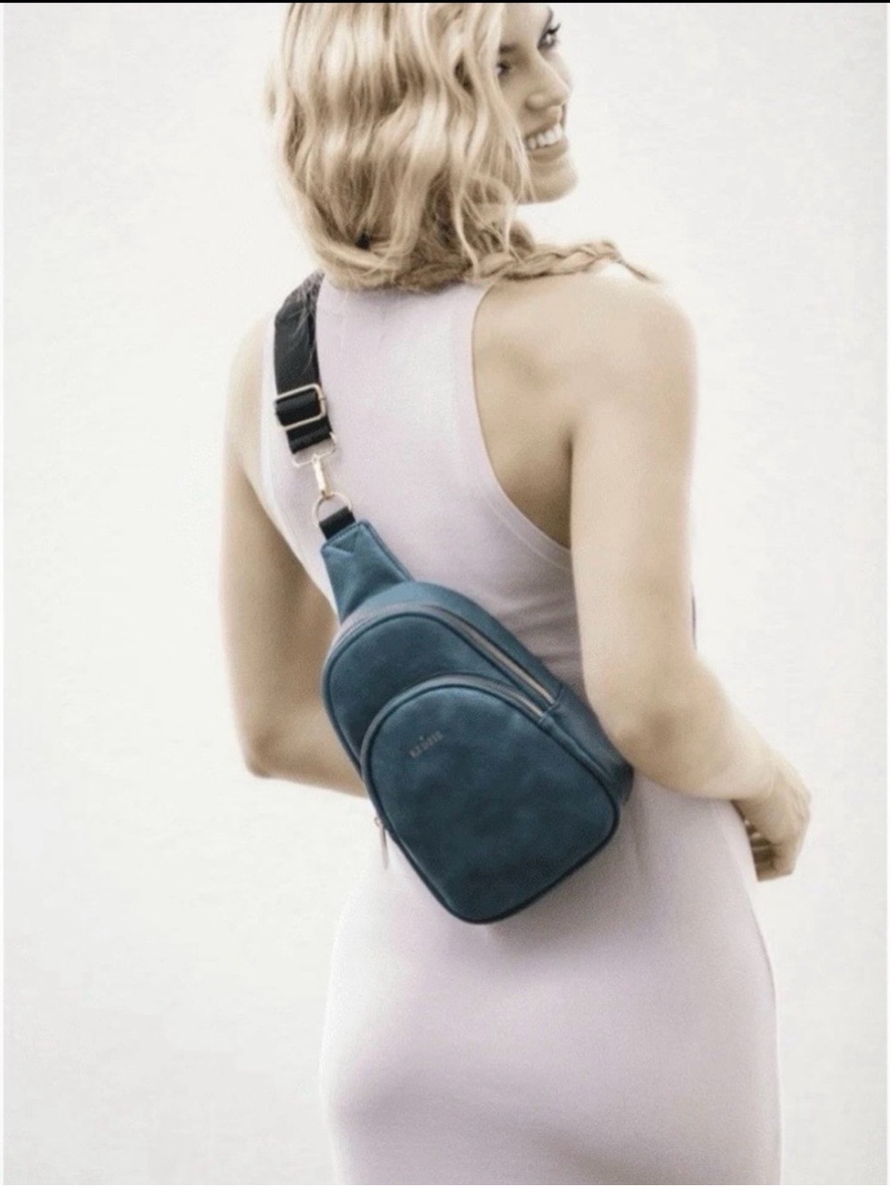 KEDZIE Blue Teal Vegan Leather Sling Crossbody Bag New With Tags Adjustable